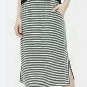 Eileen Fisher Organic Linen Black and White Striped Midi Skirt Size S/P